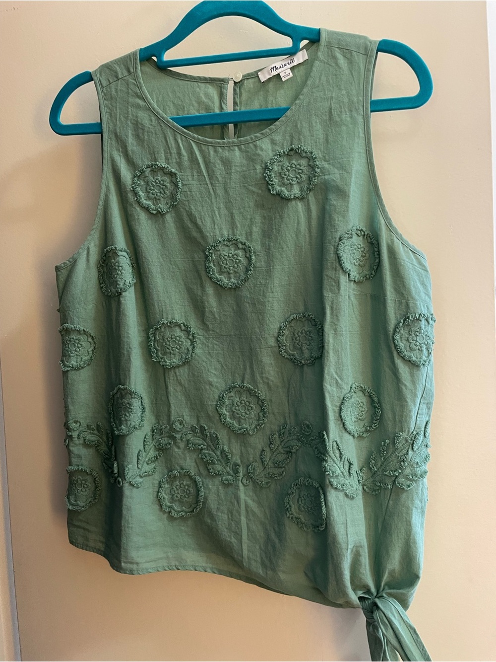 Madewell Embroidered Side Tie Green Tank, S